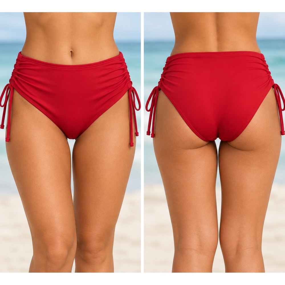 Outdoor Oasis Red High Rise Ruched Side Swim Bottoms Size Small NWT